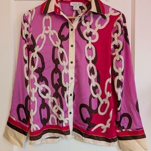 Rachel Zoe Pink and Cream Chain Pattern Blouse
